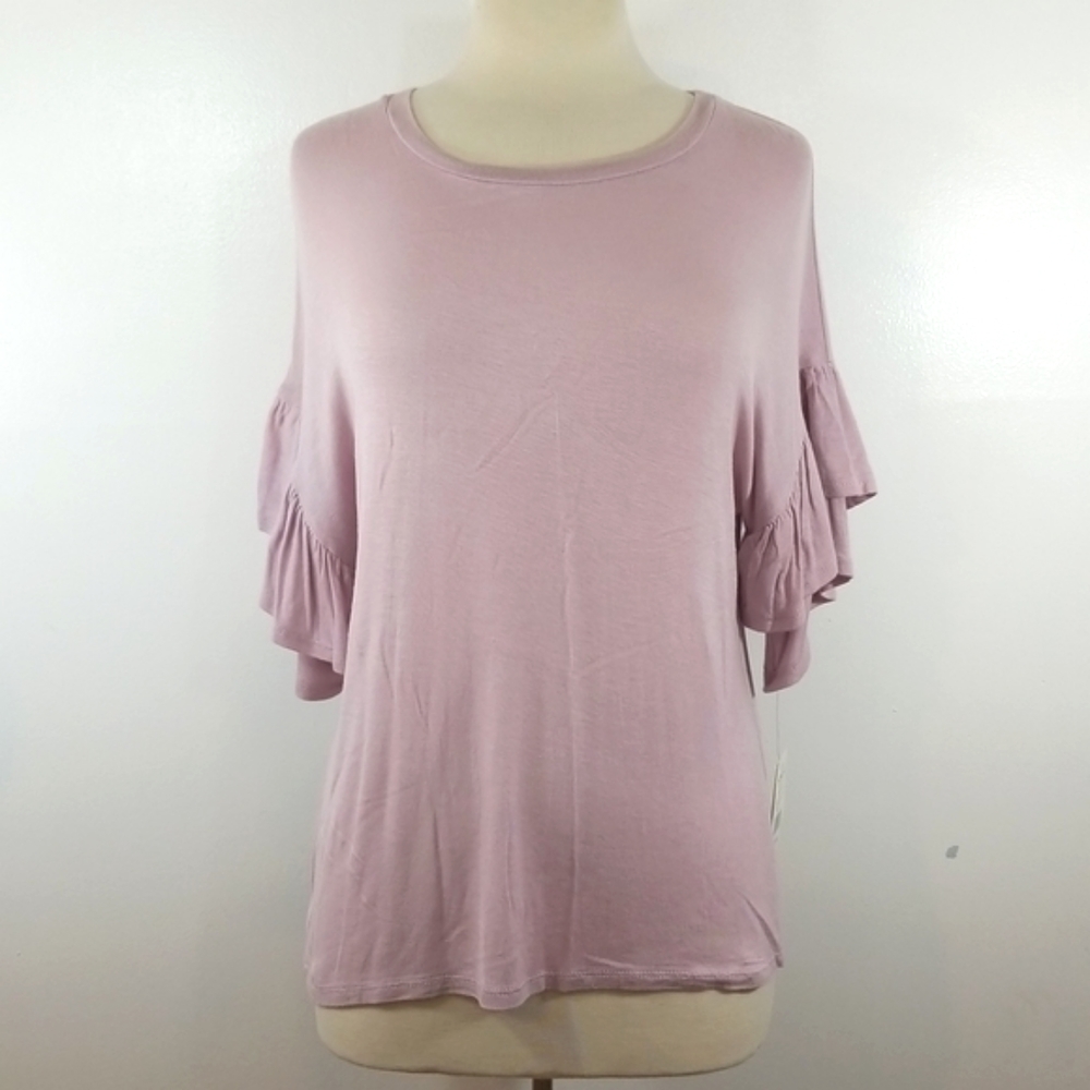 Live To Be Spoiled Pink Ruffle Short Sleeve Top Junior Medium